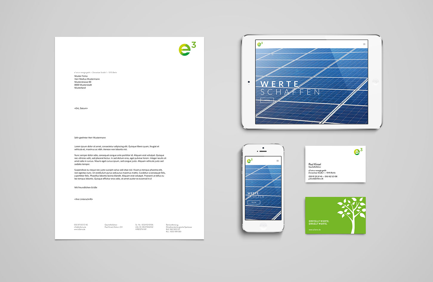 Briefschaften e3 Green Solar-Investment